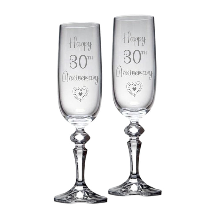 Personalised 30th Pearl Anniversary Champagne Flute Glasses - Gifts - Bumbletree - Bumbletree