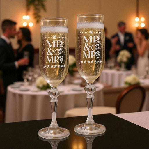 Personalised Mr & Mrs Wedding Champagne Flute Glasses - Gifts - Bumbletree - Bumbletree