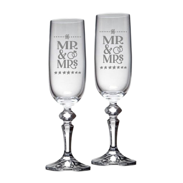 Personalised Mr & Mrs Wedding Champagne Flute Glasses - Gifts - Bumbletree - Bumbletree