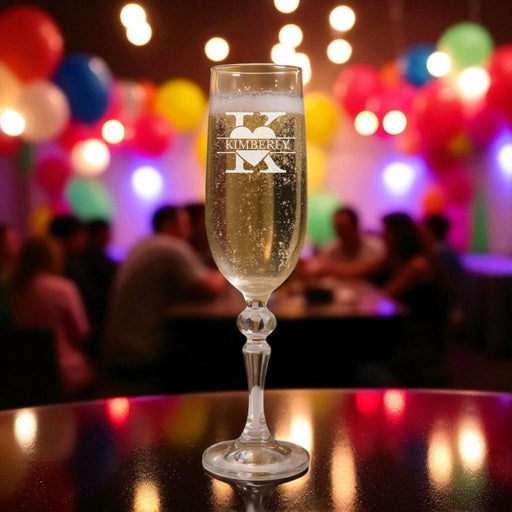 Personalised Name and Heart Initial Champagne Flute Glass - Gifts - Bumbletree - Bumbletree