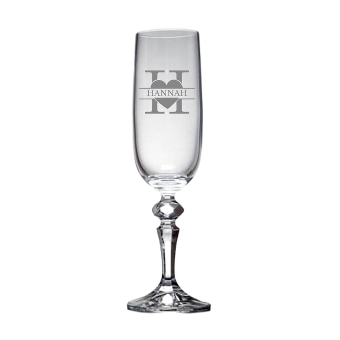 Personalised Name and Heart Initial Champagne Flute Glass - Gifts - Bumbletree - Bumbletree