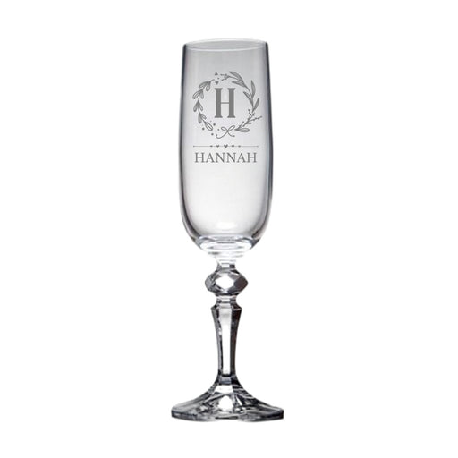 Personalised Name and Floral Initial Champagne Flute Glass - Gifts - Bumbletree - Bumbletree