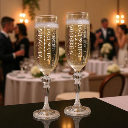 Personalised Wedding Day Champagne Flute Glasses - Gifts - Bumbletree - Bumbletree