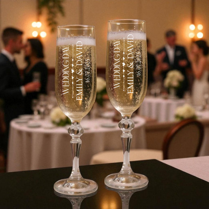 Personalised Wedding Day Champagne Flute Glasses - Gifts - Bumbletree - Bumbletree