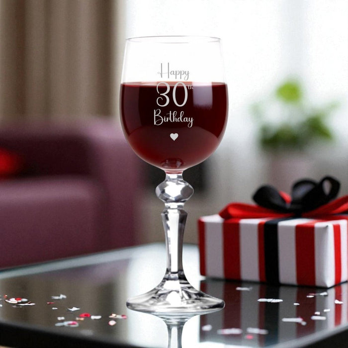 Personalised Happy 30th Birthday Crystal-Cut Wine Glass - Gifts - Bumbletree - Bumbletree
