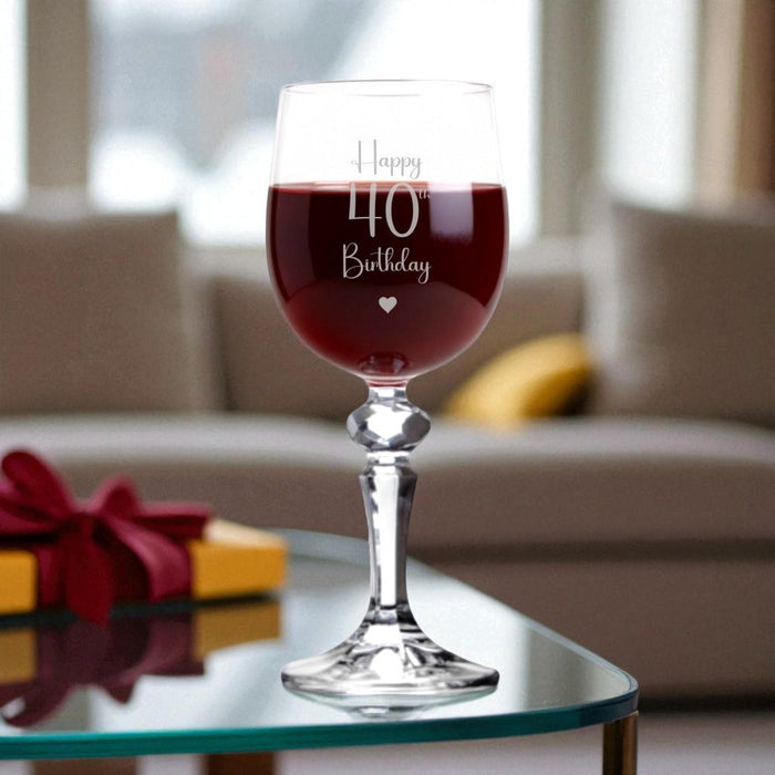 Personalised Happy 40th Birthday Crystal-Cut Wine Glass - Gifts - Bumbletree - Bumbletree