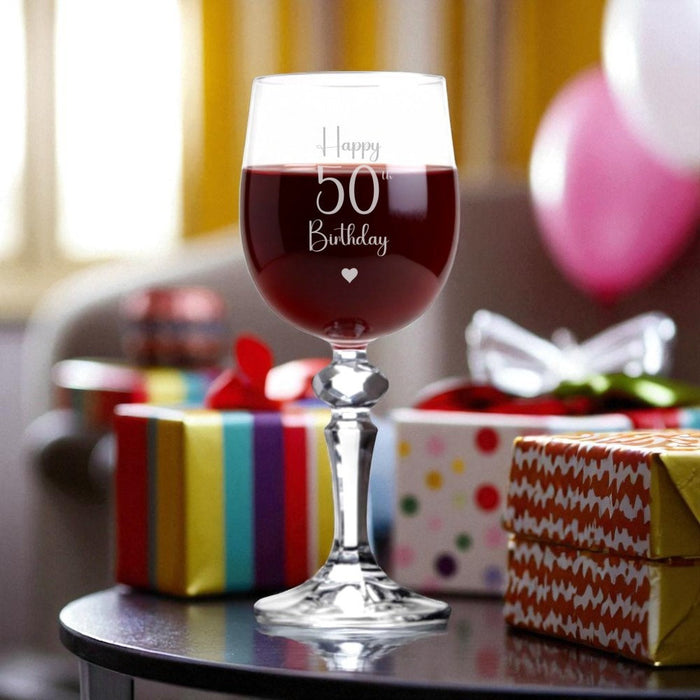 Personalised Happy 50th Birthday Crystal-Cut Wine Glass - Gifts - Bumbletree - Bumbletree