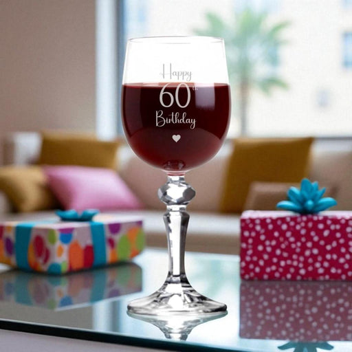 Personalised Happy 60th Birthday Crystal-Cut Wine Glass - Gifts - Bumbletree - Bumbletree