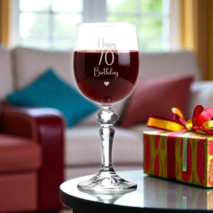 Personalised Happy 70th Birthday Crystal-Cut Wine Glass - Gifts - Bumbletree - Bumbletree