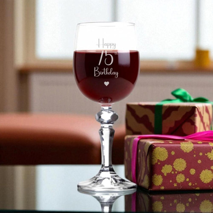 Personalised Happy 75th Birthday Crystal-Cut Wine Glass - Gifts - Bumbletree - Bumbletree