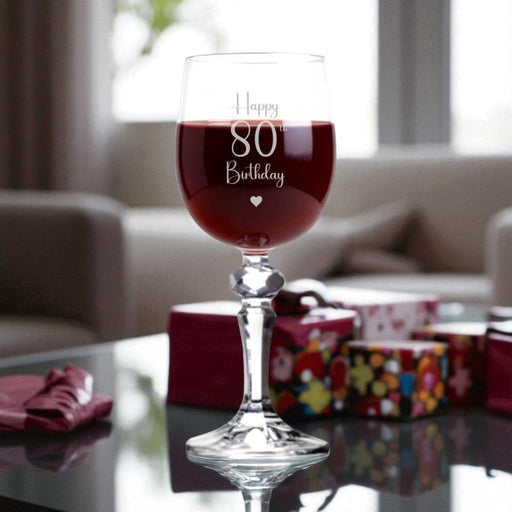 Personalised Happy 80th Birthday Crystal-Cut Wine Glass - Gifts - Bumbletree - Bumbletree