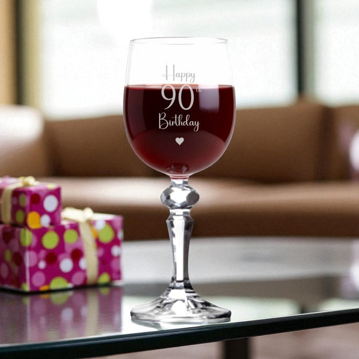 Personalised Happy 90th Birthday Crystal-Cut Wine Glass - Gifts - Bumbletree - Bumbletree