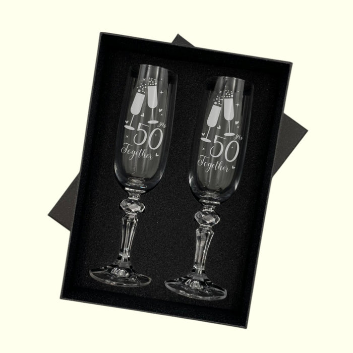 Personalised 50th Golden Anniversary Toast Champagne Flute Glasses - Gifts - Bumbletree - Bumbletree