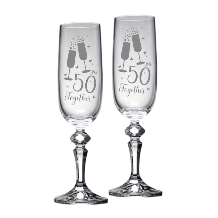 Personalised 50th Golden Anniversary Toast Champagne Flute Glasses - Gifts - Bumbletree - Bumbletree