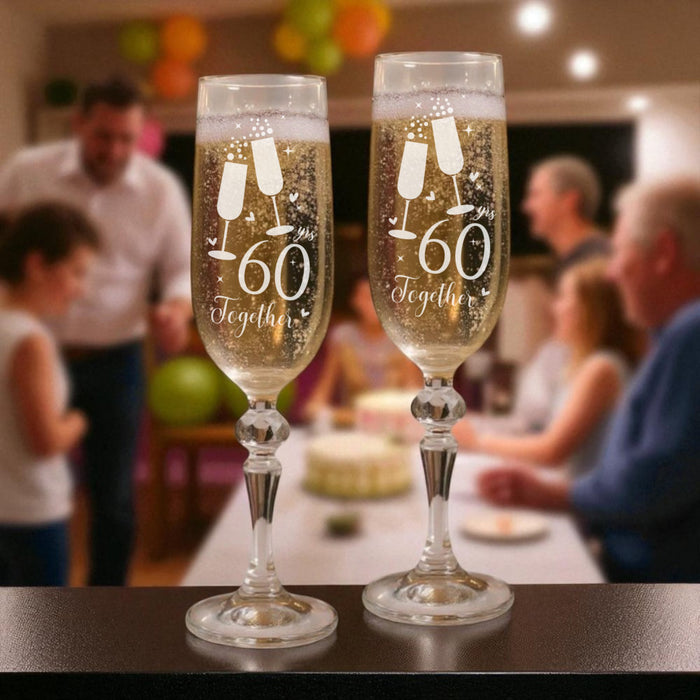 Personalised 60th Diamond Anniversary Toast Champagne Flute Glasses - Gifts - Bumbletree - Bumbletree