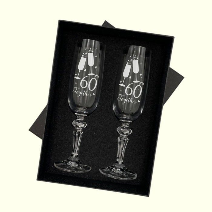 Personalised 60th Diamond Anniversary Toast Champagne Flute Glasses - Gifts - Bumbletree - Bumbletree