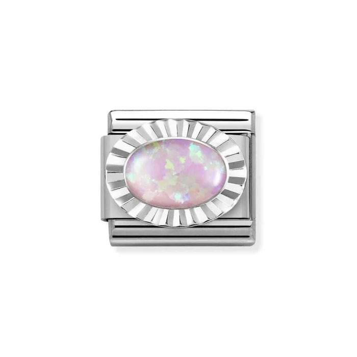 NOMINATION Classic Silver & Pink Opal Diamond Oval Charm - Charms - Nomination - Bumbletree