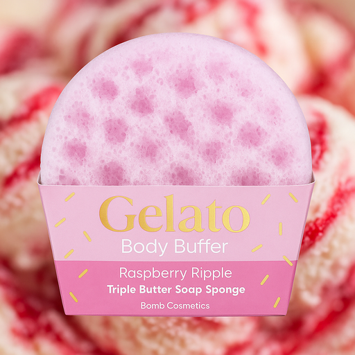 Raspberry Ripple Gelato Body Buffer Shower Sponge - Bath & Body - Bomb Cosmetics - Bumbletree