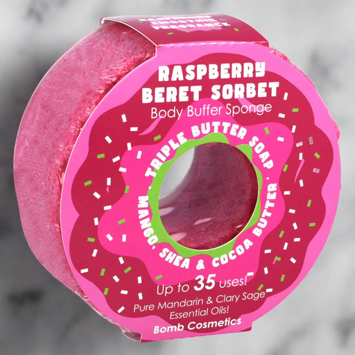 Raspberry Beret Sorbet Body Buffer Shower Sponge - Bath & Body - Bomb Cosmetics - Bumbletree