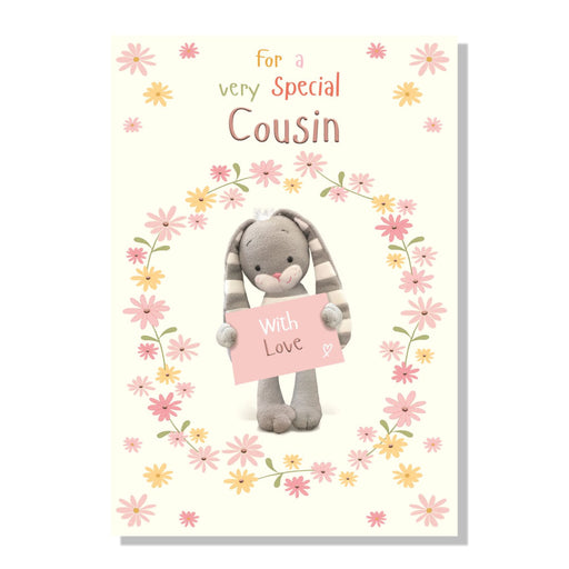 Special Cousin Birthday Card With Cute Bunny And Flowers Design - Bumbletree 