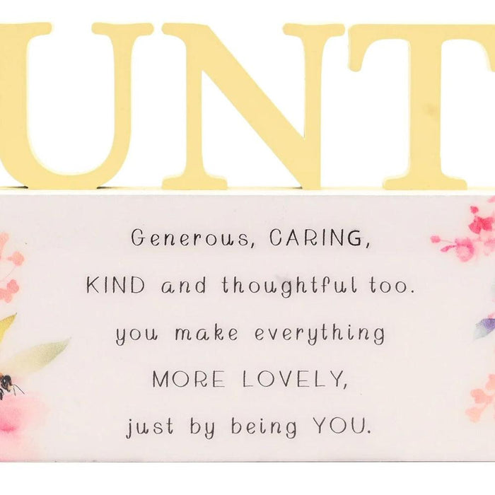 'Aunty' Floral Wooden Ornament Plaque - Gifts - Bumbletree - Bumbletree