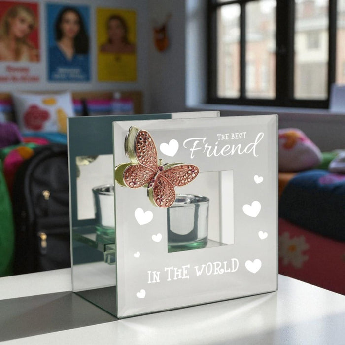 The Best Friend - Mirrored Pink Crystal Butterfly Tealight Holder - Home Fragrance - Bumbletree - Bumbletree