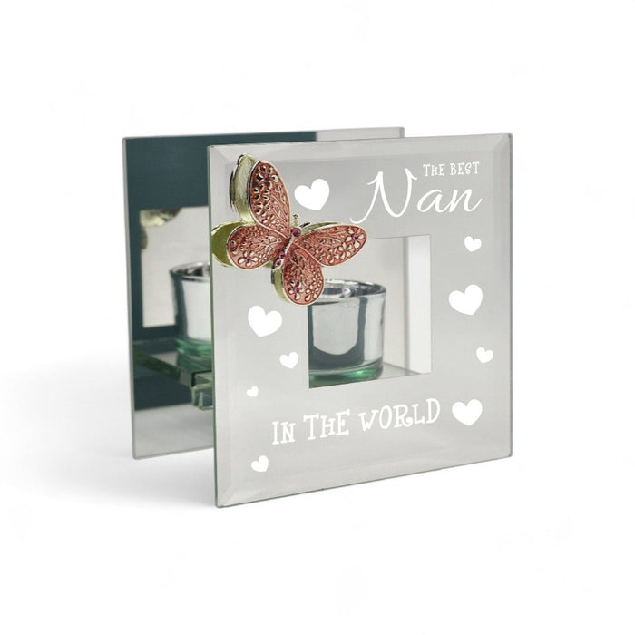 The Best Nan - Mirrored Pink Crystal Butterfly Tealight Holder - Home Fragrance - Bumbletree - Bumbletree