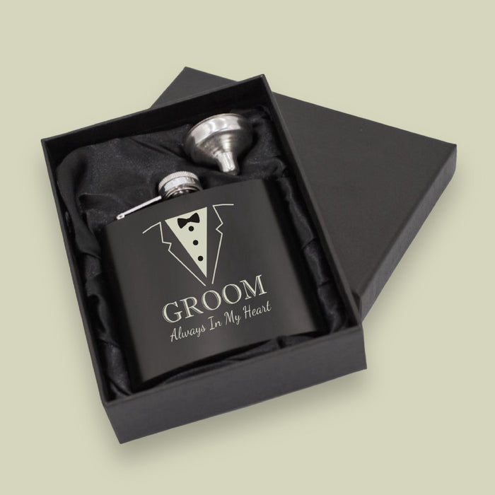 'Groom, Always In My Heart' - Engraved Hip Flask - Gifts - Bumbletree - Bumbletree