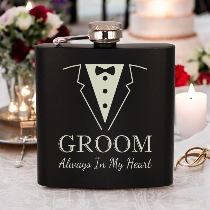 'Groom, Always In My Heart' - Engraved Hip Flask - Gifts - Bumbletree - Bumbletree