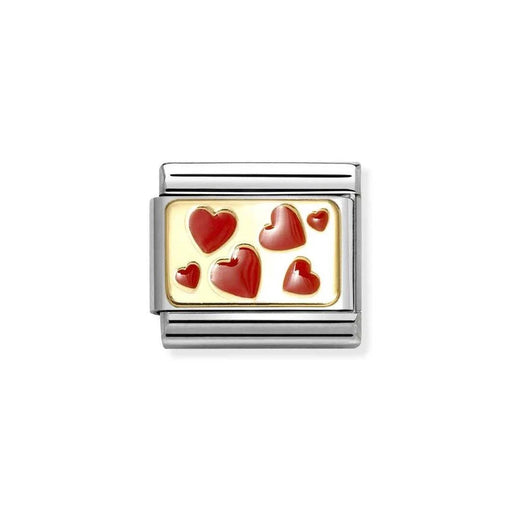 NOMINATION Classic Gold & Red Hearts Plate Charm - Charms - Nomination - Bumbletree