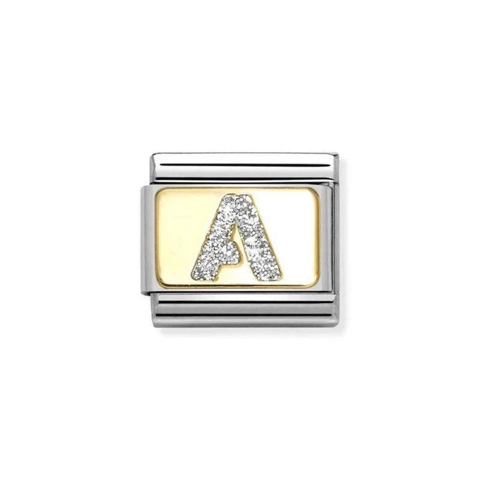 NOMINATION Classic Gold & Silver Glitter Letter A Charm - Charms - Nomination - Bumbletree