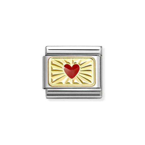 NOMINATION Classic Gold & Red Diamond Etched Heart Plate Charm - Charms - Nomination - Bumbletree