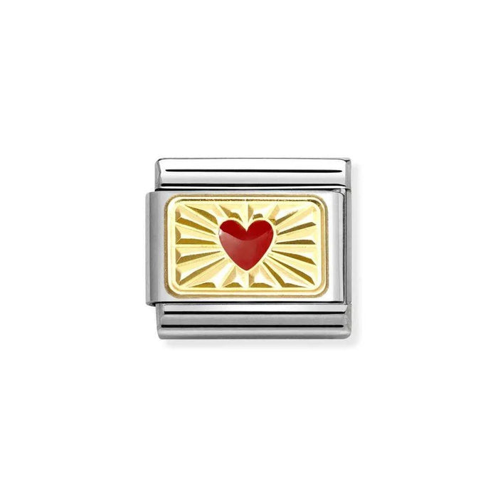NOMINATION Classic Gold & Red Diamond Etched Heart Plate Charm - Charms - Nomination - Bumbletree