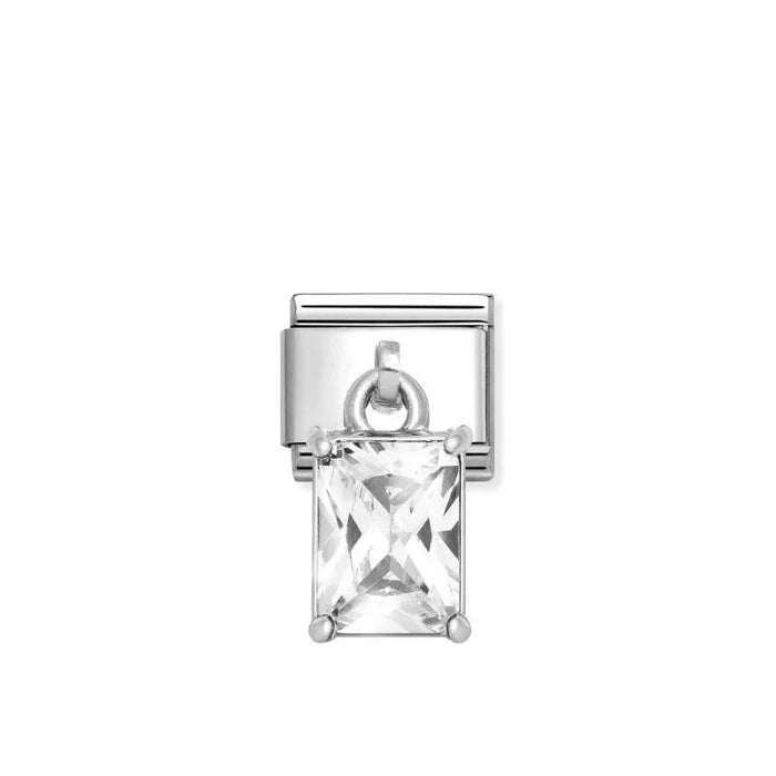 NOMINATION Classic Silver & White Rectangle Cut CZ Drop Charm - Charms - Nomination - Bumbletree