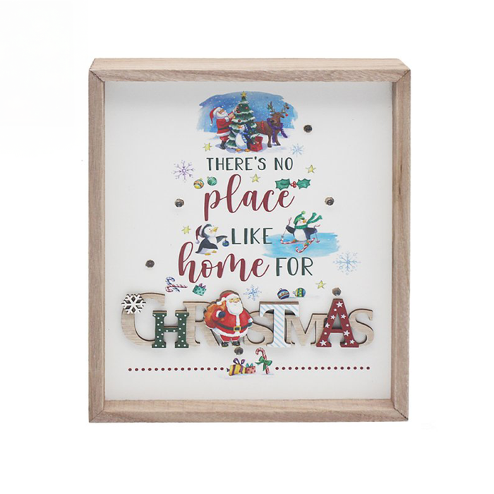 'There's No Place Like Home For Christmas' LED Wooden Hanging Plaque - Gifts - Bumbletree - Bumbletree
