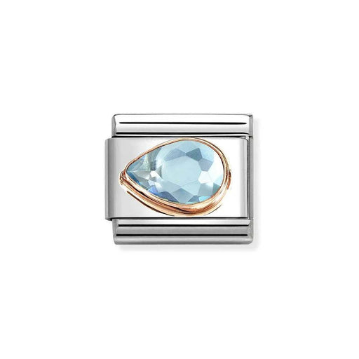 NOMINATION Classic Rose Gold & Light Blue Faceted CZ Left Teardrop Charm - Charms - Nomination - Bumbletree