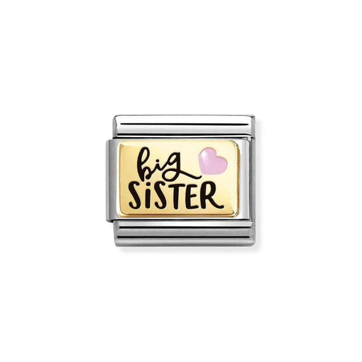 NOMINATION Classic Gold Big Sister with Pink Heart Charm - Charms - Nomination - Bumbletree
