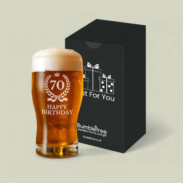 Happy 70th Birthday Pint Glass - Gifts - Bumbletree - Bumbletree