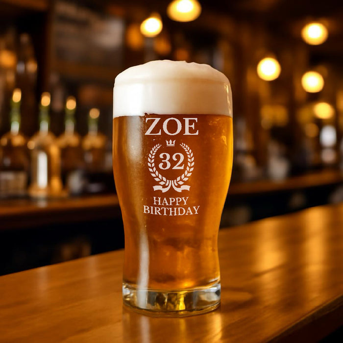 'Happy Birthday' Name & Age Personalised Pint Glass - Gifts - Bumbletree - Bumbletree