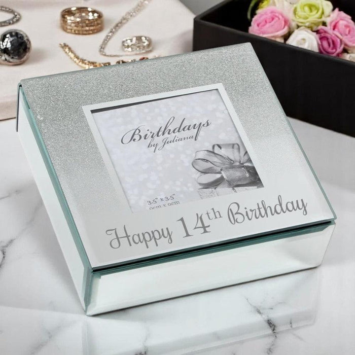 Happy 14th Birthday Glitter Mirrored Trinket Jewellery Box - Gifts - Bumbletree - Bumbletree