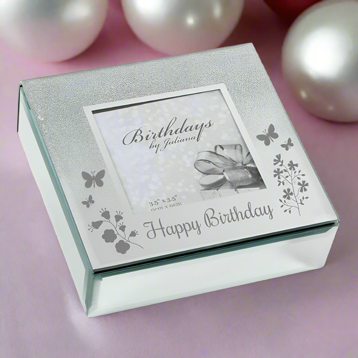 Happy Birthday Butterflies Glitter Mirrored Trinket Jewellery Box - Gifts - Bumbletree - Bumbletree