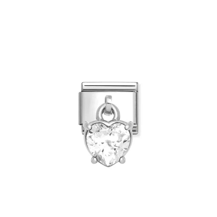 NOMINATION Classic Silver & White Heart Cut CZ Drop Charm - Charms - Nomination - Bumbletree