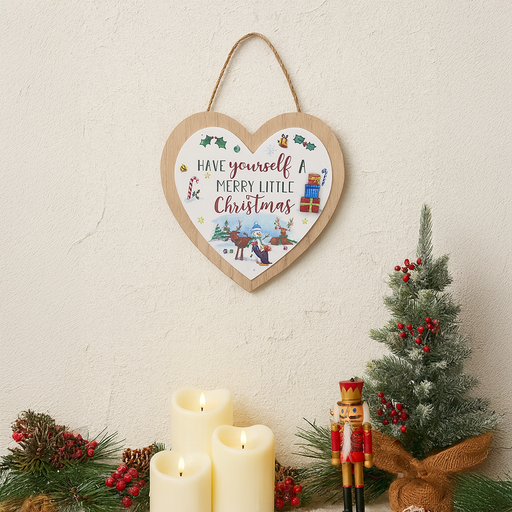 'Merry Little Christmas' Wooden Hanging Heart Ornament Plaque - Gifts - Bumbletree - Bumbletree
