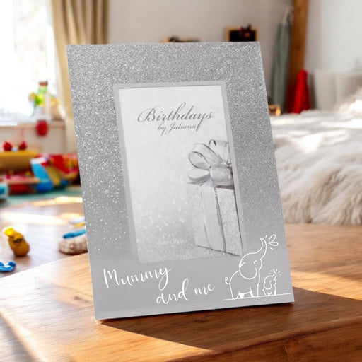 Mummy And Me Cute Elephant Design Silver Glitter Mirror Photo Frame 4x6 - Gifts - Bumbletree - Bumbletree