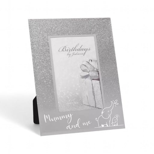 Mummy And Me Cute Elephant Design Silver Glitter Mirror Photo Frame 4x6 - Gifts - Bumbletree - Bumbletree