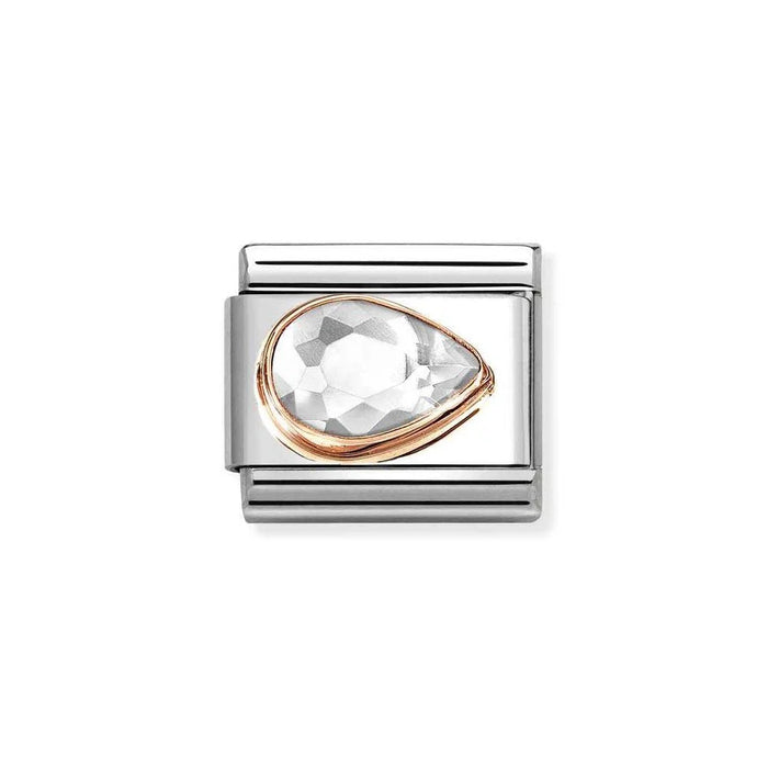 NOMINATION Classic Rose Gold & White Faceted CZ Right Teardrop Charm - Charms - Nomination - Bumbletree