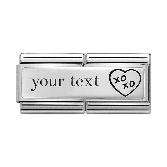 NOMINATION Classic Silver Plate with XOXO Heart Engravable Double Charm - z. Nomination Outlet - Nomination Outlet - Bumbletree