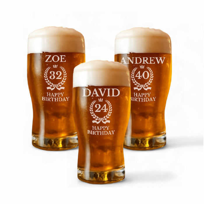 'Happy Birthday' Name & Age Personalised Pint Glass - Gifts - Bumbletree - Bumbletree