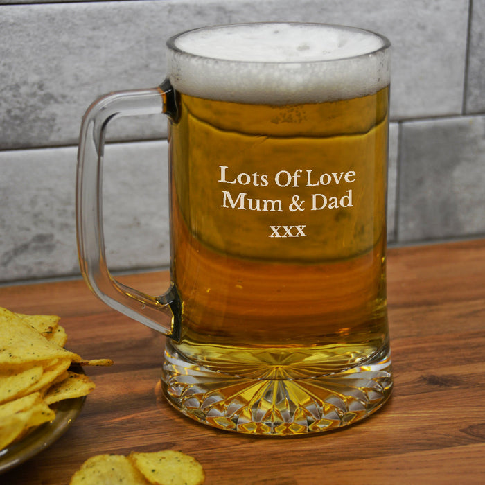 'Happy Birthday' Name & Age Personalised Glass Beer Tankard - Gifts - Bumbletree - Bumbletree