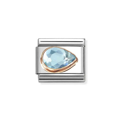 NOMINATION Classic Rose Gold & Light Blue Faceted CZ Right Teardrop Charm - Charms - Nomination - Bumbletree